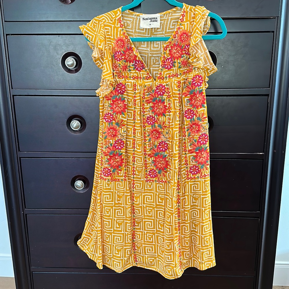 Savanna Jane NEW mustard dress with embroidered detail.